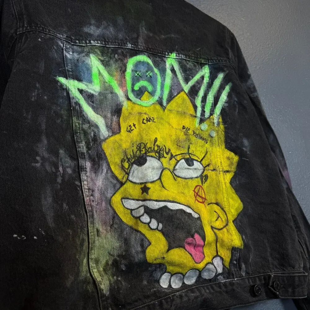Buffalo M women’s black Lisa Simpsons custom denim jacket distressed